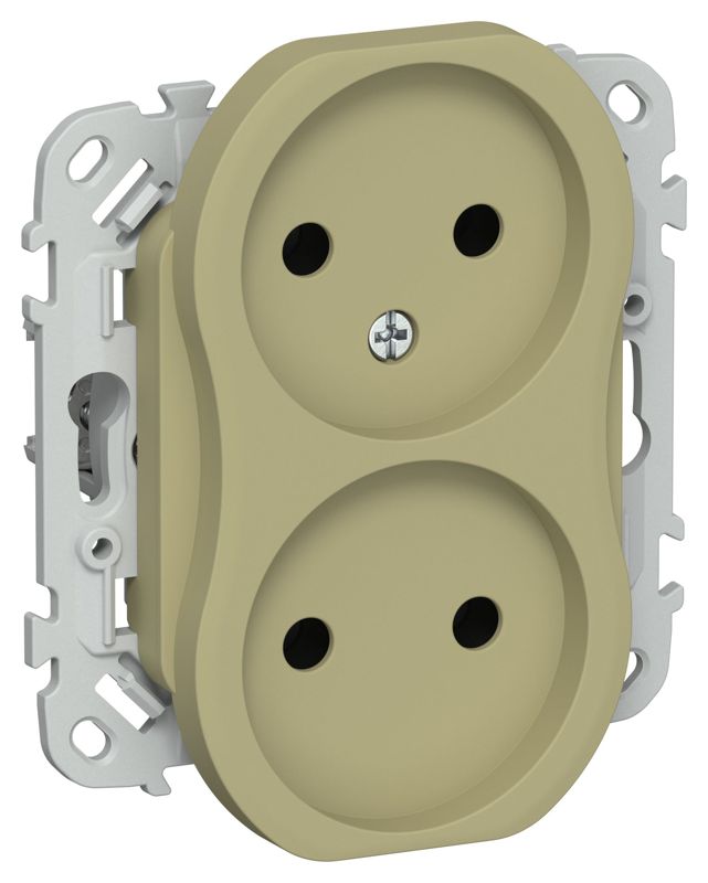 Розетка 2-м СП FLITE РС02-1-ФлО 10А без заземл. без защ. шторок безвинтовое крепление механизм олив. IEK FI-R20-10-1-K26