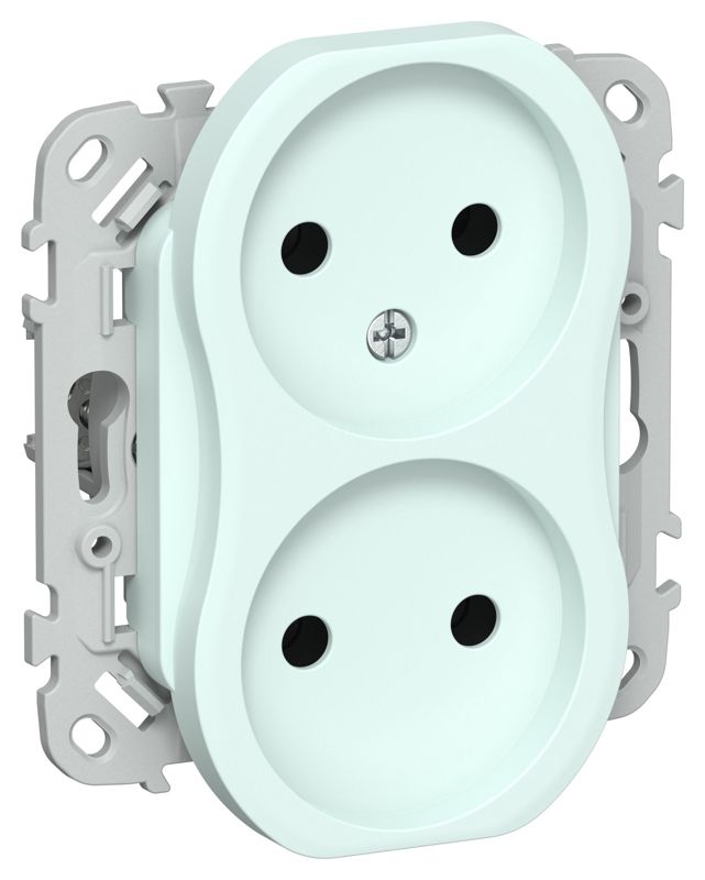 Розетка 2-м СП FLITE РС02-1-ФлХЛ 10А без заземл. без защ. шторок безвинтовое крепление механизм холод. лед IEK FI-R20-10-1-K94