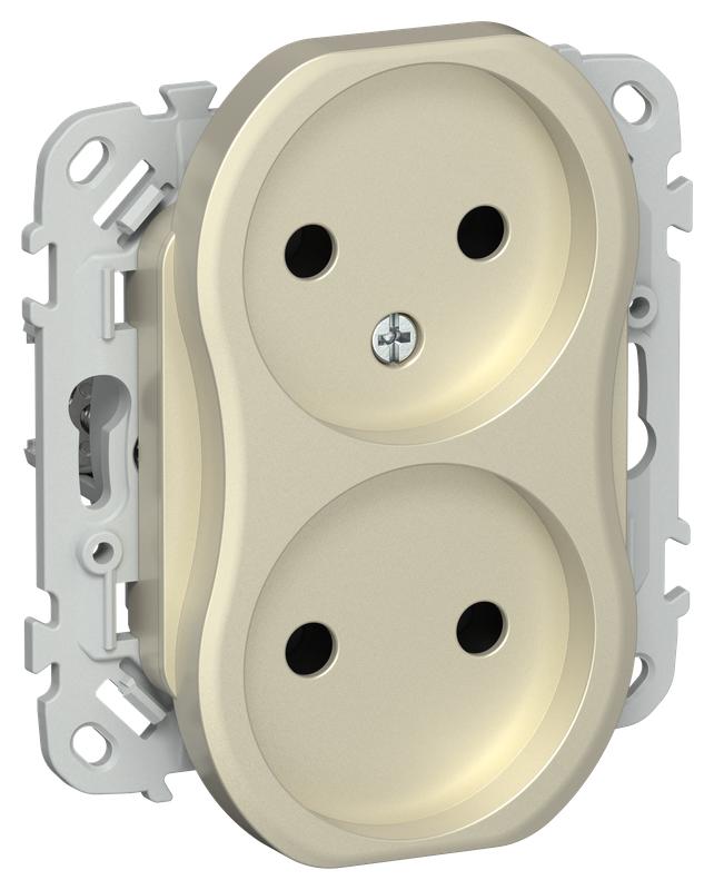 Розетка 2-м СП FLITE РС02-1-ФлШ 10А без заземл. без защ. шторок безвинтовое крепление механизм шампань IEK FI-R20-10-1-K37