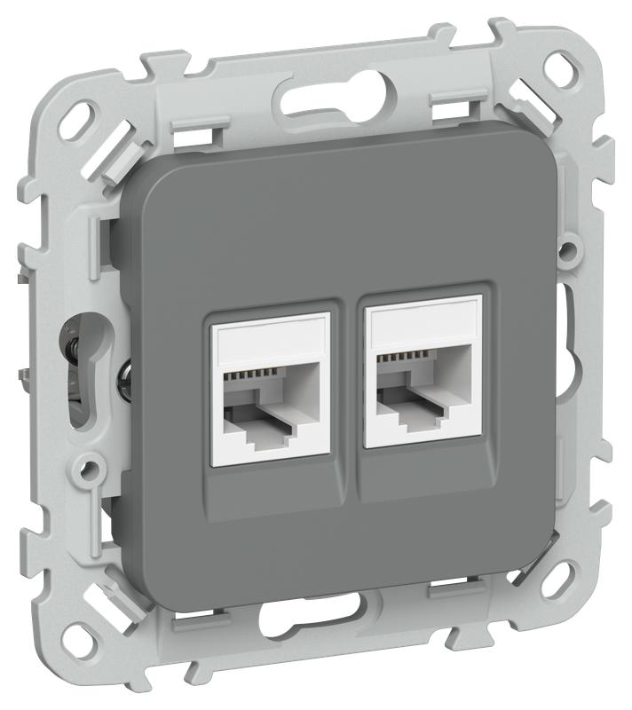 Розетка компьютерная 2-м СП FLITE РК5е-2-0-ФлМА RJ45 кат.5E UTP механизм мокрый асфальт IEK FI-K22-1-K80