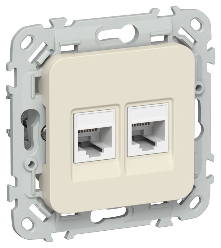 Розетка компьютерная 2-м СП FLITE РК5е-2-0-ФлСл RJ45 кат.5E UTP механизм сливочный IEK FI-K22-1-K86