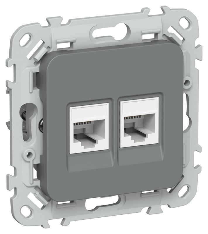Розетка компьютерная 2-м СП FLITE РК6-2-0-ФлМА RJ45 кат.6 UTP механизм мокрый асфальт IEK FI-K22-2-K80
