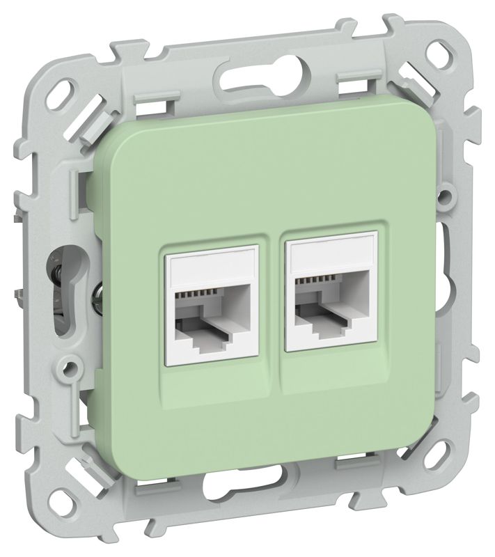 Розетка компьютерная 2-м СП FLITE РК6-2-0-ФлФ RJ45 кат.6 UTP механизм фисташк. IEK FI-K22-2-K93