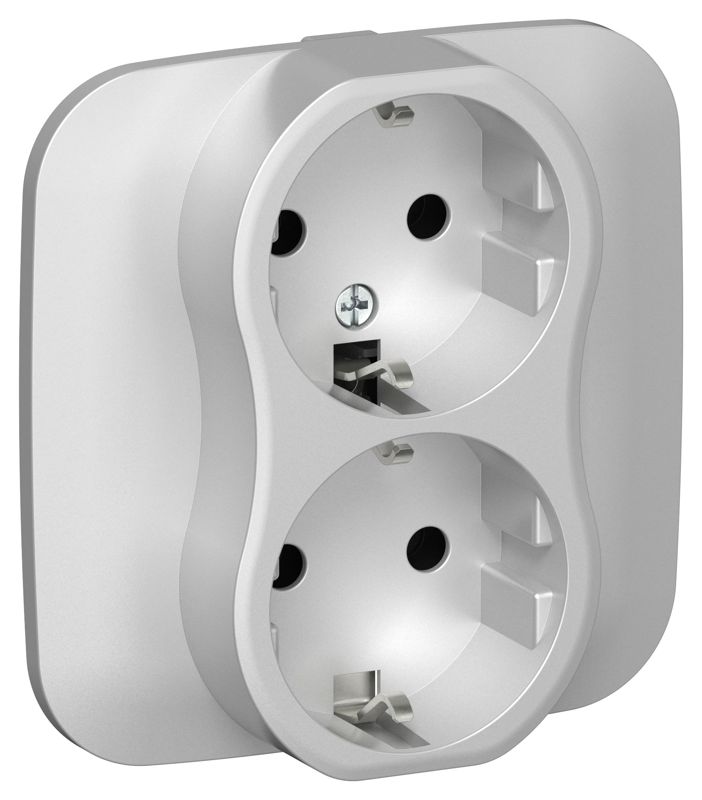 Розетка 2-м СП FLITE РС12-0-А-ФлА 16А с заземл. без защ. шторок в сборе механизм алюм. IEK FI-R21A-16-K47