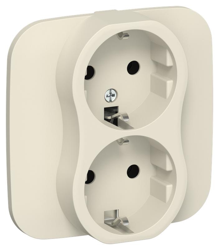 Розетка 2-м СП FLITE РС12-0-А-ФлСл 16А с заземл. без защ. шторок в сборе механизм сливочный IEK FI-R21A-16-K86