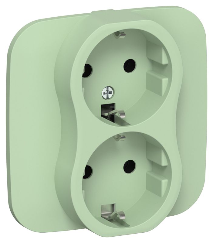 Розетка 2-м СП FLITE РС12-0-А-ФлФ 16А с заземл. без защ. шторок в сборе механизм фисташк. IEK FI-R21A-16-K93