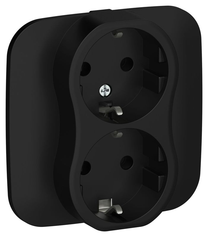 Розетка 2-м СП FLITE РС12-0-А-ФлЧ 16А с заземл. без защ. шторок в сборе механизм черн. IEK FI-R21A-16-K02