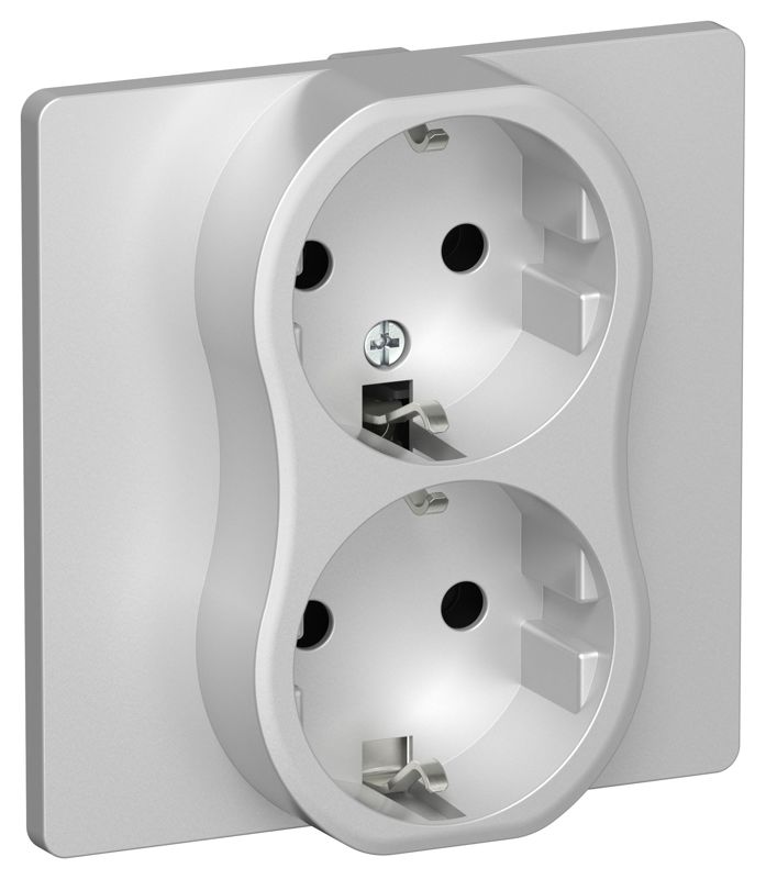 Розетка 2-м СП FLITE РС12-0-К-ФлА 16А с заземл. без защ. шторок в сборе механизм алюм. IEK FI-R21C-16-K47