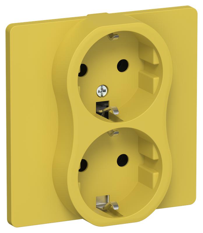 Розетка 2-м СП FLITE РС12-0-К-ФлЖК 16А с заземл. без защ. шторок в сборе механизм желт. карри IEK FI-R21C-16-K44