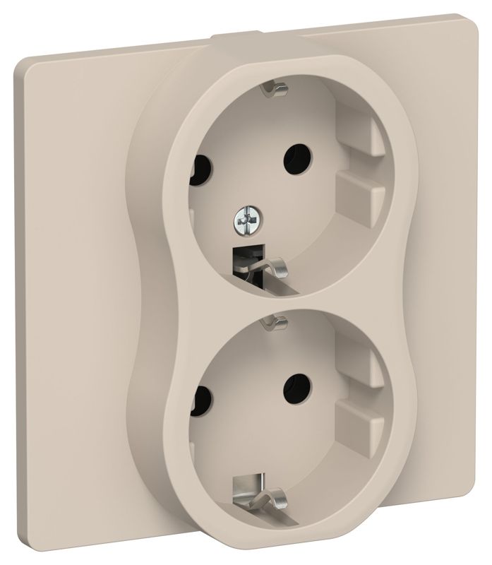 Розетка 2-м СП FLITE РС12-0-К-ФлЛ 16А с заземл. без защ. шторок в сборе механизм льняной IEK FI-R21C-16-K88