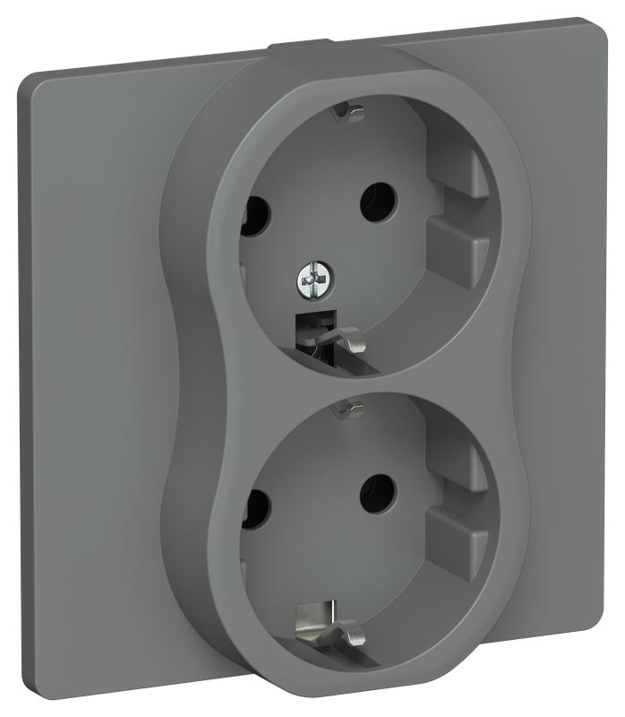 Розетка 2-м СП FLITE РС12-0-К-ФлМА 16А с заземл. без защ. шторок в сборе механизм мокрый асфальт IEK FI-R21C-16-K80