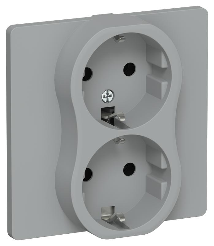 Розетка 2-м СП FLITE РС12-0-К-ФлС 16А с заземл. без защ. шторок в сборе механизм сер. IEK FI-R21C-16-K03