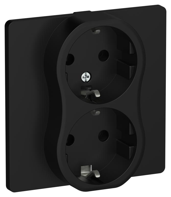 Розетка 2-м СП FLITE РС12-0-К-ФлЧ 16А с заземл. без защ. шторок в сборе механизм черн. IEK FI-R21C-16-K02