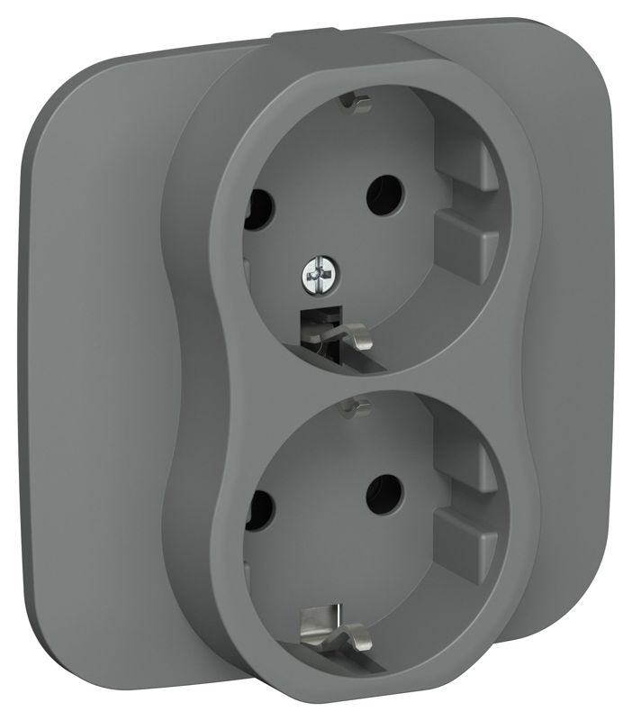 Розетка 2-м СП FLITE РС12-1-А-ФлМА 16А с заземл. без защ. шторок безвинтовое крепление в сборе механизм мокрый асфальт IEK FI-R21A-16-1-K80