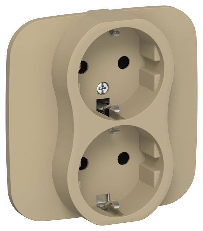 Розетка 2-м СП FLITE РС12-1-А-ФлХ 16А с заземл. без защ. шторок безвинтовое крепление в сборе механизм хаки IEK FI-R21A-16-1-K59