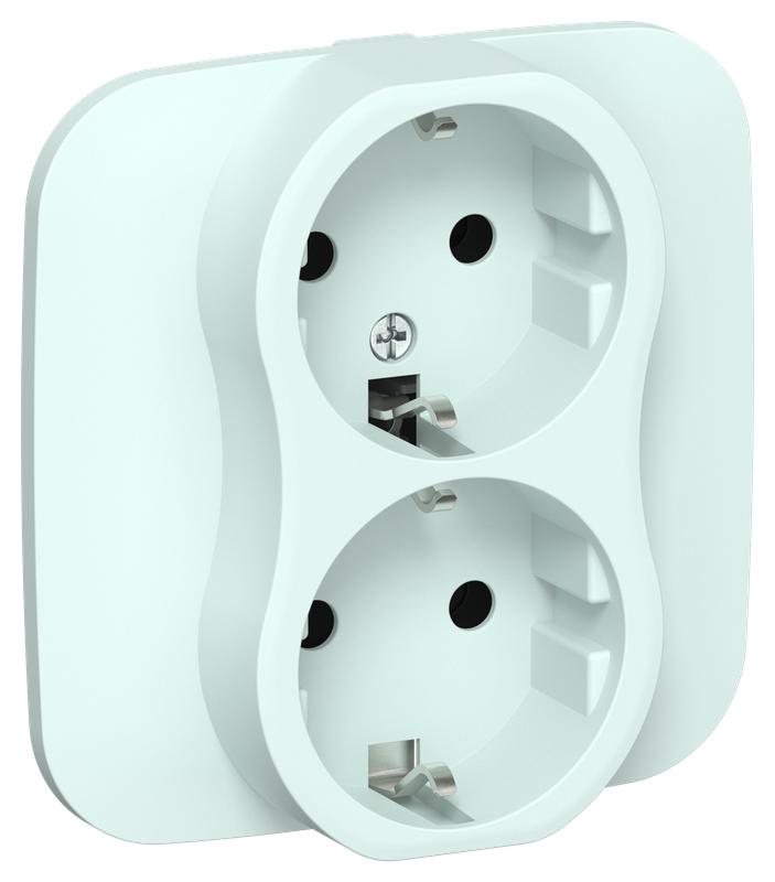 Розетка 2-м СП FLITE РС12-1-А-ФлХЛ 16А с заземл. без защ. шторок безвинтовое крепление в сборе механизм холод. лед IEK FI-R21A-16-1-K94