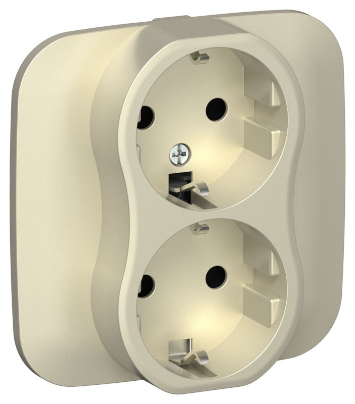 Розетка 2-м СП FLITE РС12-1-А-ФлШ 16А с заземл. без защ. шторок безвинтовое крепление в сборе механизм шампань IEK FI-R21A-16-1-K37