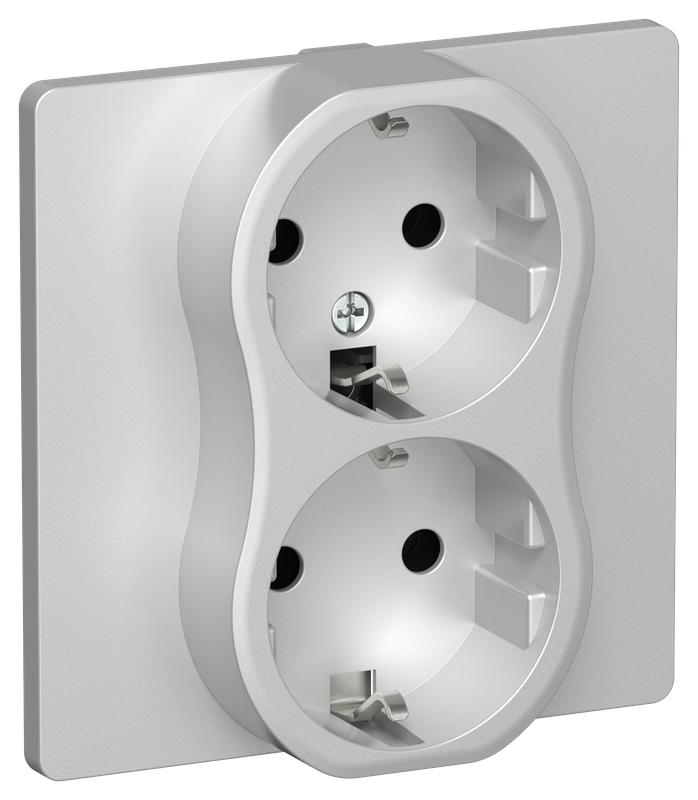 Розетка 2-м СП FLITE РС12-1-К-ФлА 16А с заземл. без защ. шторок безвинтовое крепление в сборе механизм алюм. IEK FI-R21C-16-1-K47