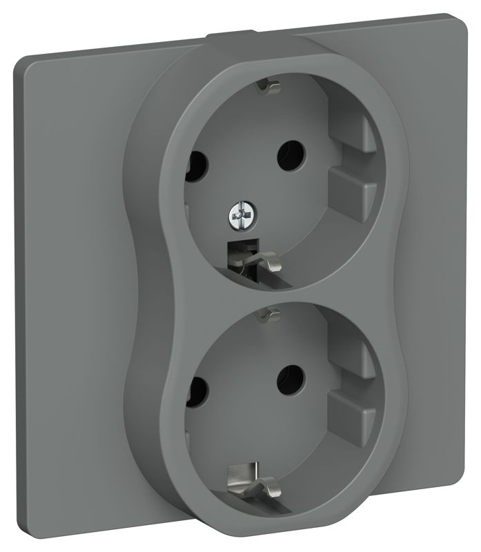 Розетка 2-м СП FLITE РС12-1-К-ФлМА 16А с заземл. без защ. шторок безвинтовое крепление в сборе механизм мокрый асфальт IEK FI-R21C-16-1-K80