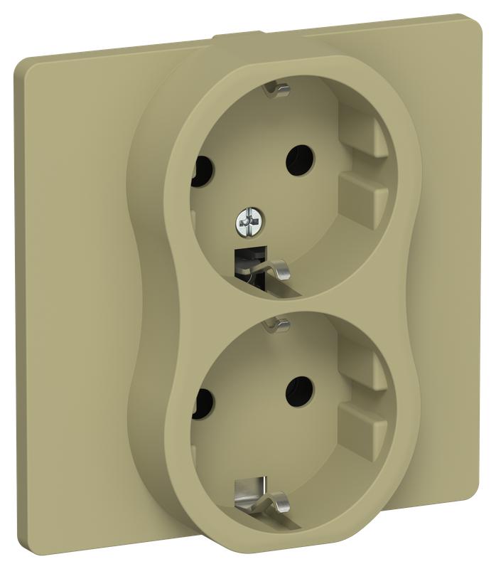 Розетка 2-м СП FLITE РС12-1-К-ФлО 16А с заземл. без защ. шторок безвинтовое крепление в сборе механизм олив. IEK FI-R21C-16-1-K26