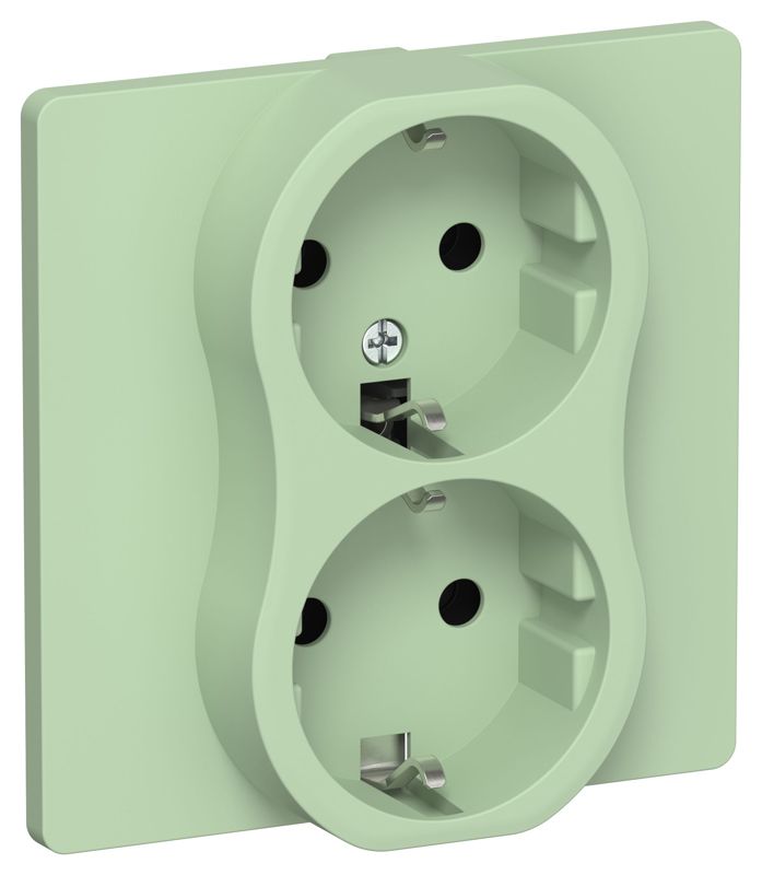Розетка 2-м СП FLITE РС12-1-К-ФлФ 16А с заземл. без защ. шторок безвинтовое крепление в сборе механизм фисташк. IEK FI-R21C-16-1-K93