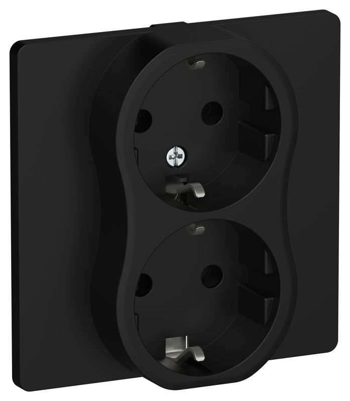 Розетка 2-м СП FLITE РС12-1-К-ФлЧ 16А с заземл. без защ. шторок безвинтовое крепление в сборе механизм черн. IEK FI-R21C-16-1-K02