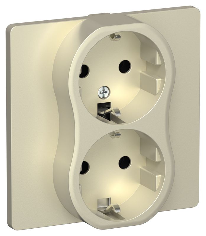 Розетка 2-м СП FLITE РС12-1-К-ФлШ 16А с заземл. без защ. шторок безвинтовое крепление в сборе механизм шампань IEK FI-R21C-16-1-K37