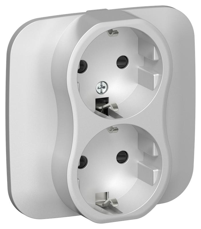 Розетка 2-м СП FLITE РСш12-0-А-ФлА 16А с заземл. с защ. шторками в сборе механизм алюм. IEK FI-R24A-16-K47