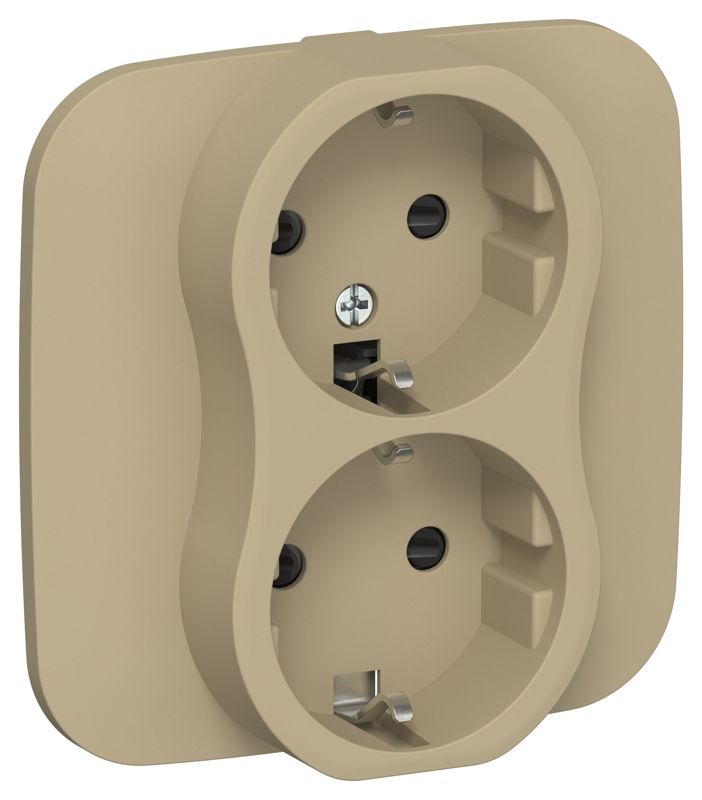 Розетка 2-м СП FLITE РСш12-0-А-ФлХ 16А с заземл. с защ. шторками в сборе механизм хаки IEK FI-R24A-16-K59