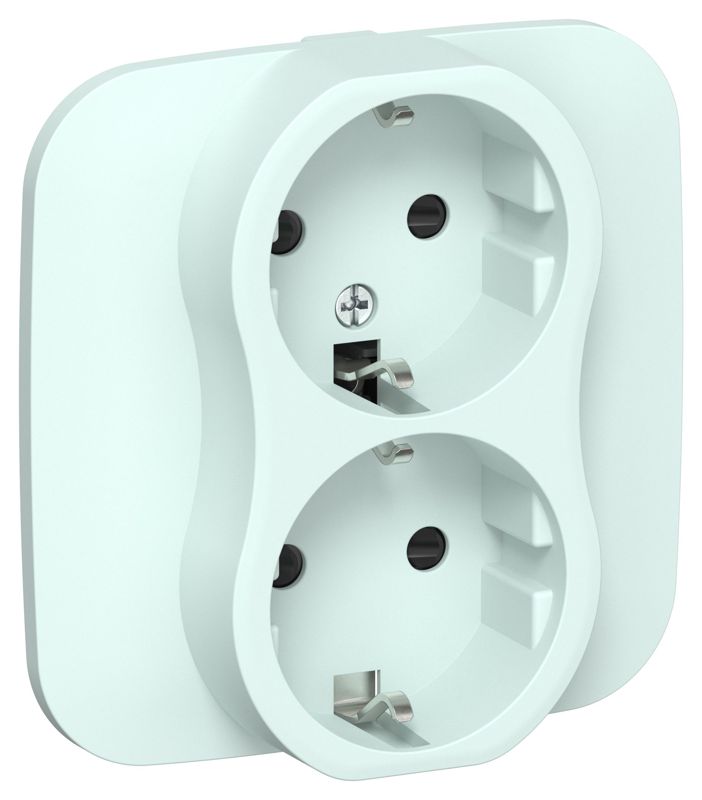 Розетка 2-м СП FLITE РСш12-0-А-ФлХЛ 16А с заземл. с защ. шторками в сборе механизм холод. лед IEK FI-R24A-16-K94