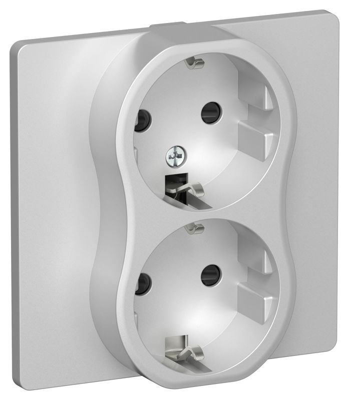 Розетка 2-м СП FLITE РСш12-0-К-ФлА 16А с заземл. с защ. шторками в сборе механизм алюм. IEK FI-R24C-16-K47