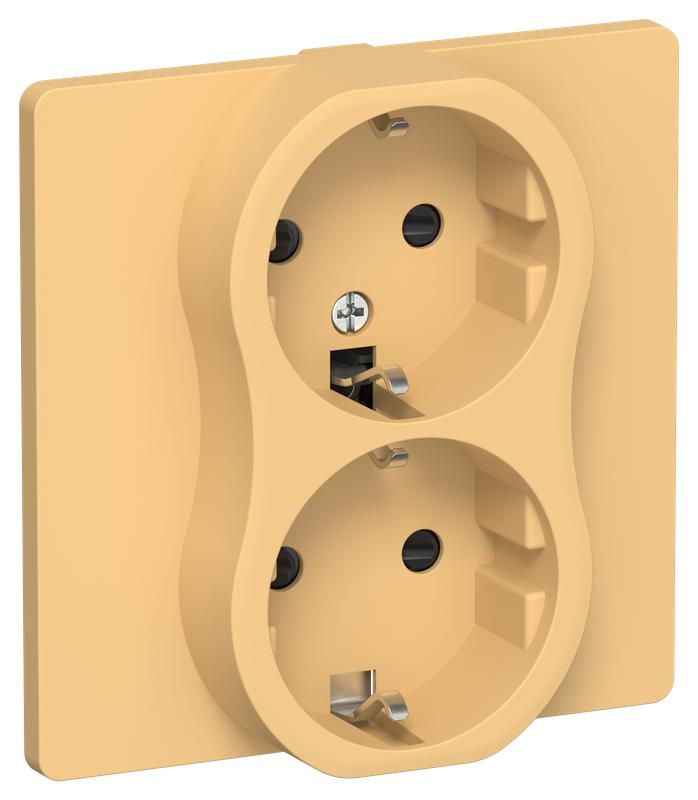 Розетка 2-м СП FLITE РСш12-0-К-ФлЗ 16А с заземл. с защ. шторками в сборе механизм золотарник IEK FI-R24C-16-K90