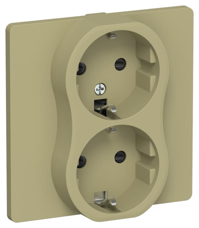 Розетка 2-м СП FLITE РСш12-0-К-ФлО 16А с заземл. с защ. шторками в сборе механизм олив. IEK FI-R24C-16-K26