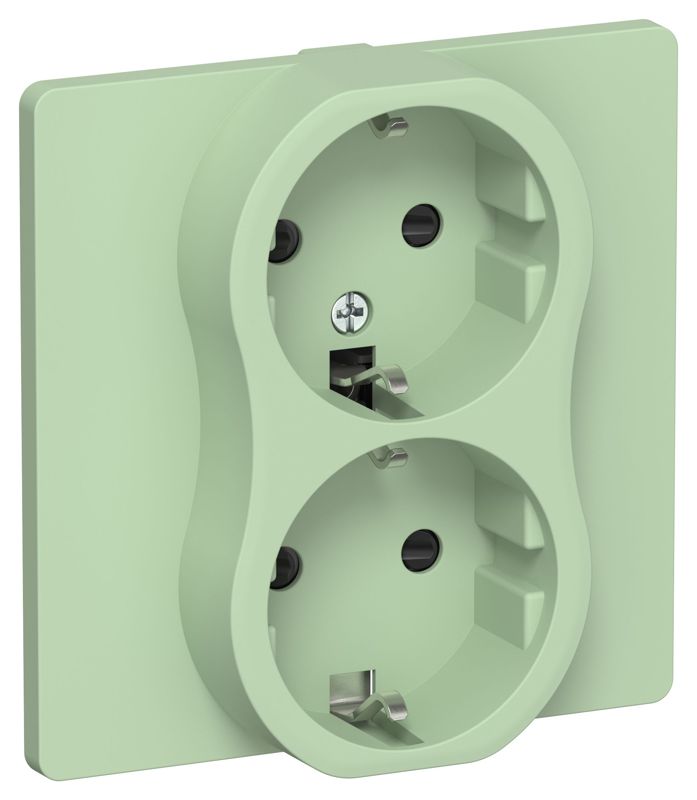 Розетка 2-м СП FLITE РСш12-0-К-ФлФ 16А с заземл. с защ. шторками в сборе механизм фисташк. IEK FI-R24C-16-K93