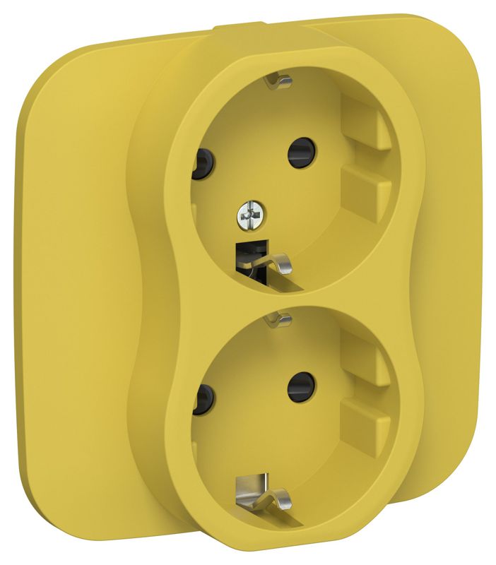 Розетка 2-м СП FLITE РСш12-1-А-ФлЖК 16А с заземл. с защ. шторками безвинтовое крепление в сборе механизм желт. карри IEK FI-R24A-16-1-K44
