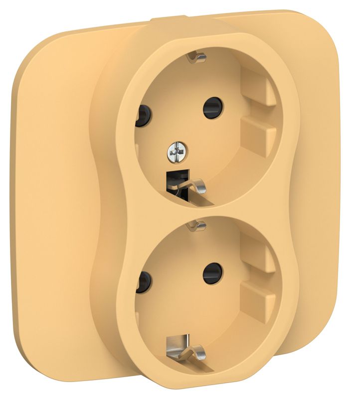 Розетка 2-м СП FLITE РСш12-1-А-ФлЗ 16А с заземл. с защ. шторками безвинтовое крепление в сборе механизм золотарник IEK FI-R24A-16-1-K90