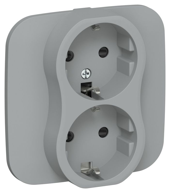 Розетка 2-м СП FLITE РСш12-1-А-ФлС 16А с заземл. с защ. шторками безвинтовое крепление в сборе механизм сер. IEK FI-R24A-16-1-K03