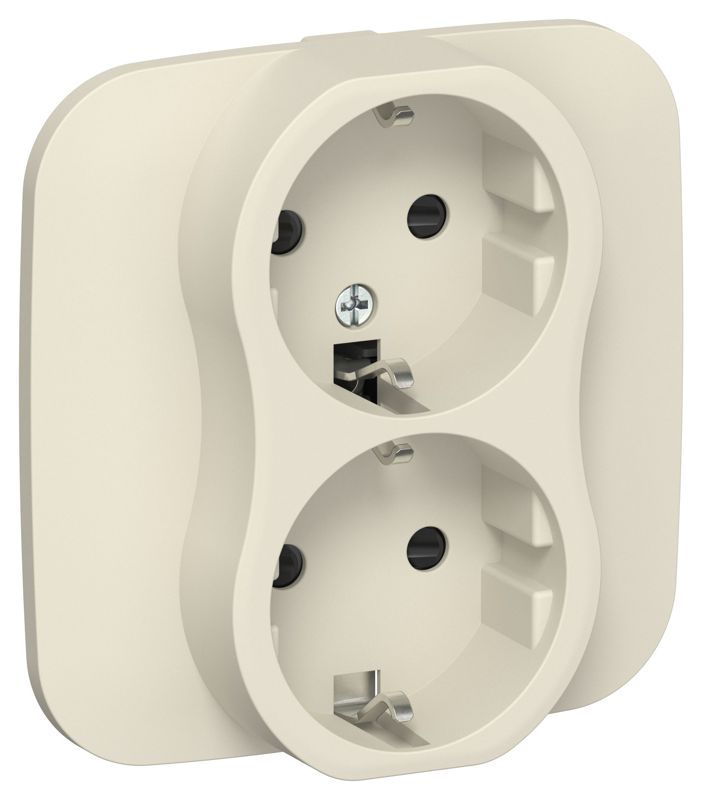 Розетка 2-м СП FLITE РСш12-1-А-ФлСл 16А с заземл. с защ. шторками безвинтовое крепление в сборе механизм сливочный IEK FI-R24A-16-1-K86