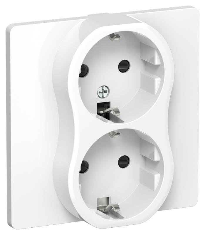 Розетка 2-м СП FLITE РСш12-1-К-ФлБ 16А с заземл. с защ. шторками безвинтовое крепление в сборе механизм бел. IEK FI-R24C-16-1-K01