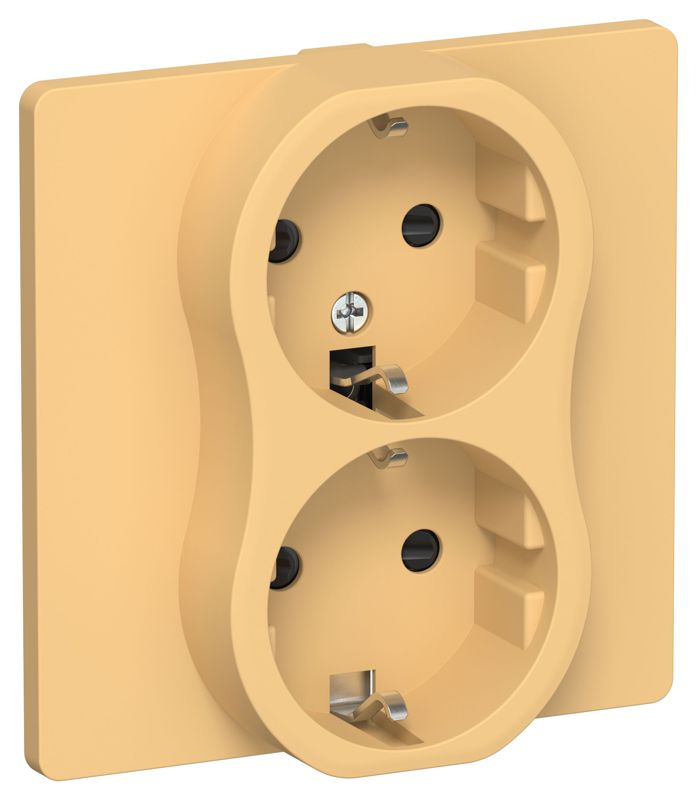 Розетка 2-м СП FLITE РСш12-1-К-ФлЗ 16А с заземл. с защ. шторками безвинтовое крепление в сборе механизм золотарник IEK FI-R24C-16-1-K90