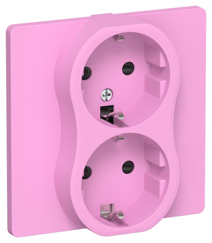 Розетка 2-м СП FLITE РСш12-1-К-ФлПр 16А с заземл. с защ. шторками безвинтовое крепление в сборе механизм пурпур. IEK FI-R24C-16-1-K99