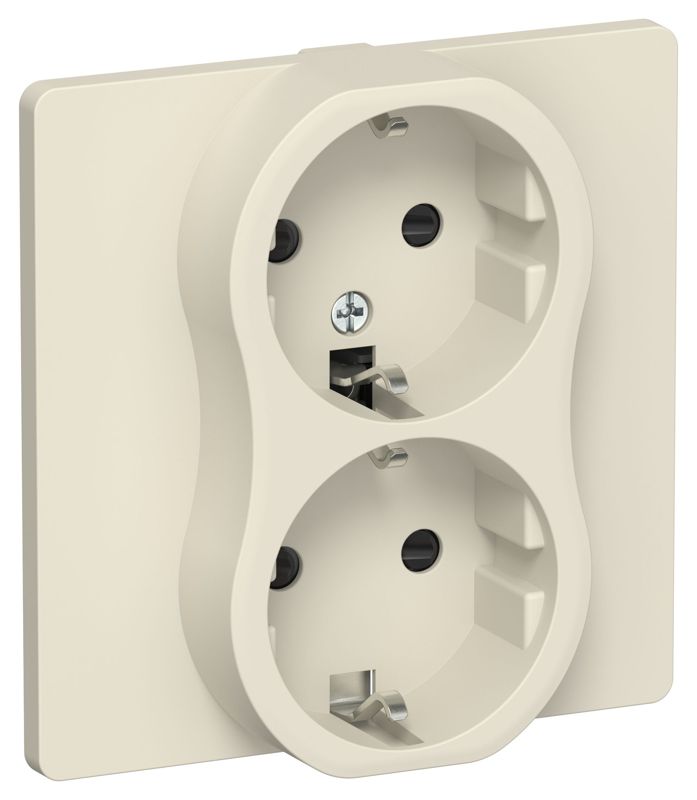 Розетка 2-м СП FLITE РСш12-1-К-ФлСл 16А с заземл. с защ. шторками безвинтовое крепление в сборе механизм сливочный IEK FI-R24C-16-1-K86