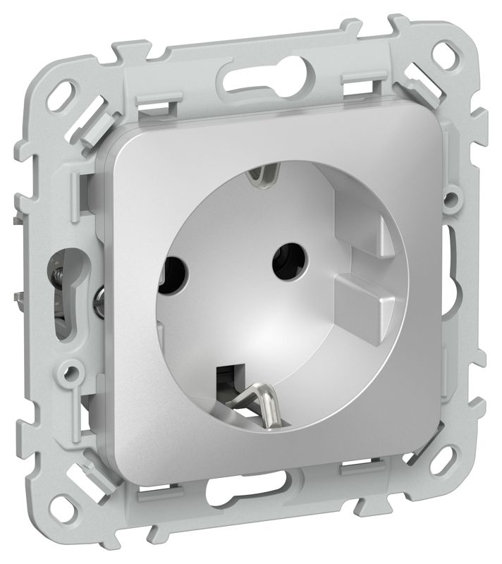 Розетка СП FLITE РС11-0-ФлА 16А с заземл. без защ. шторок механизм алюм. IEK FI-R11-16-K47