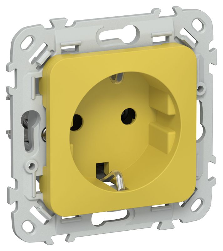 Розетка СП FLITE РС11-1-ФлЖК 16А с заземл. без защ. шторок безвинтовое крепление механизм желт. карри IEK FI-R11-16-1-K44