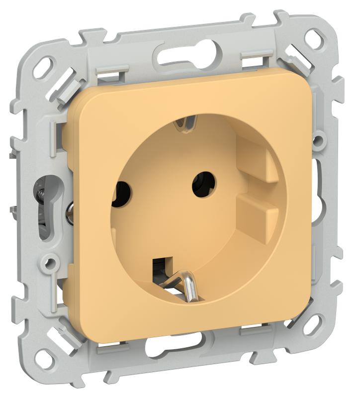 Розетка СП FLITE РС11-1-ФлЗ 16А с заземл. без защ. шторок безвинтовое крепление механизм золотарник IEK FI-R11-16-1-K90