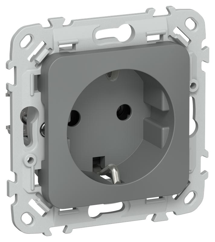 Розетка СП FLITE РС11-1-ФлМА 16А с заземл. без защ. шторок безвинтовое крепление механизм мокрый асфальт IEK FI-R11-16-1-K80
