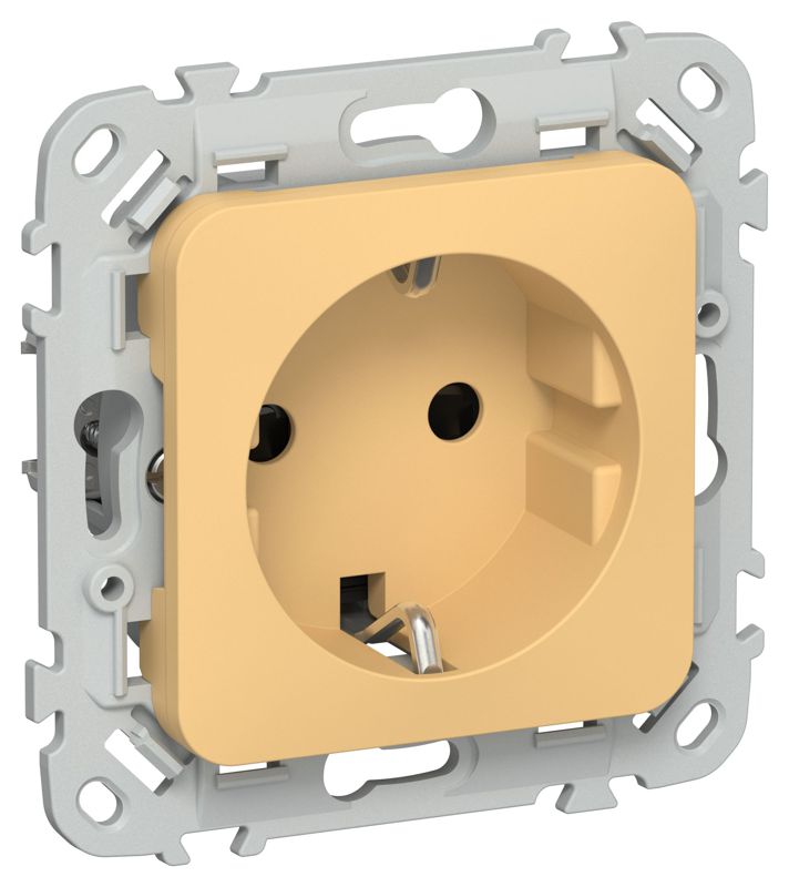 Розетка СП FLITE РСш11-0-ФлЗ 16А с заземл. с защ. шторками механизм золотарник IEK FI-R14-16-K90