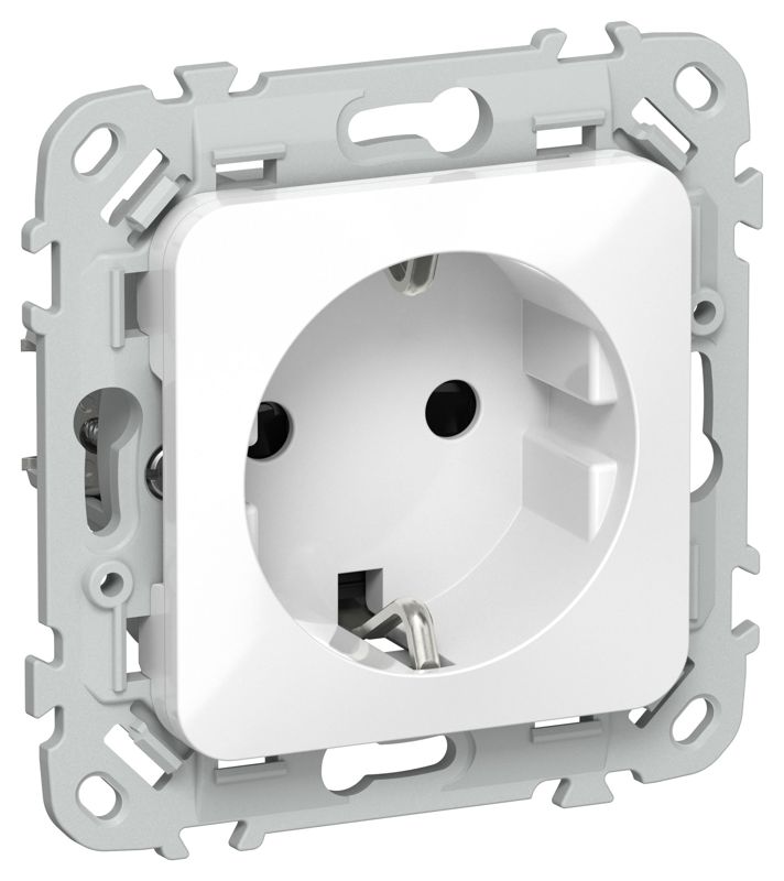 Розетка СП FLITE РСш11-1-ФлБ 16А с заземл. с защ. шторками безвинтовое крепление механизм бел. IEK FI-R14-16-1-K01