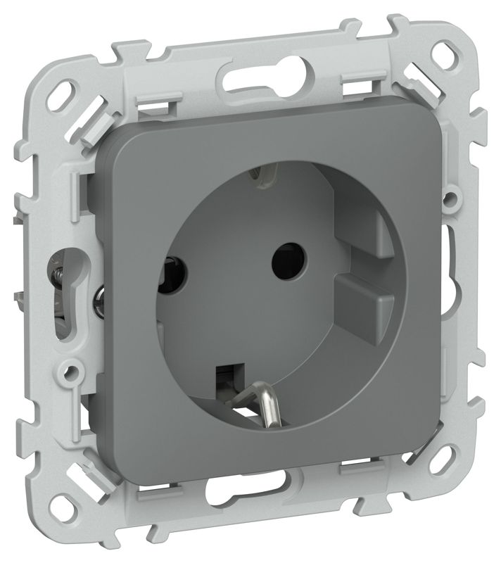 Розетка СП FLITE РСш11-1-ФлМА 16А с заземл. с защ. шторками безвинтовое крепление механизм мокрый асфальт IEK FI-R14-16-1-K80