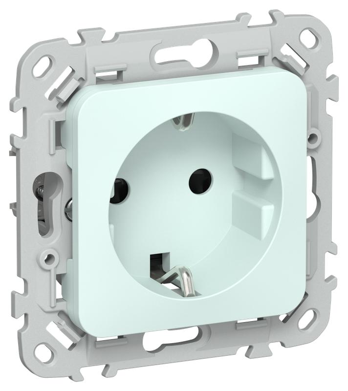 Розетка СП FLITE РСш11-1-ФлХЛ 16А с заземл. с защ. шторками безвинтовое крепление механизм холод. лед IEK FI-R14-16-1-K94